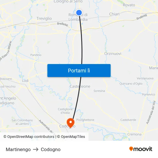 Martinengo to Codogno map