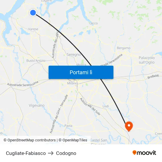 Cugliate-Fabiasco to Codogno map