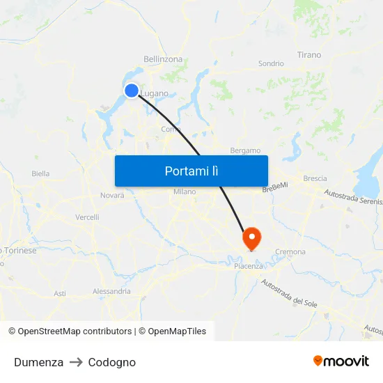 Dumenza to Codogno map