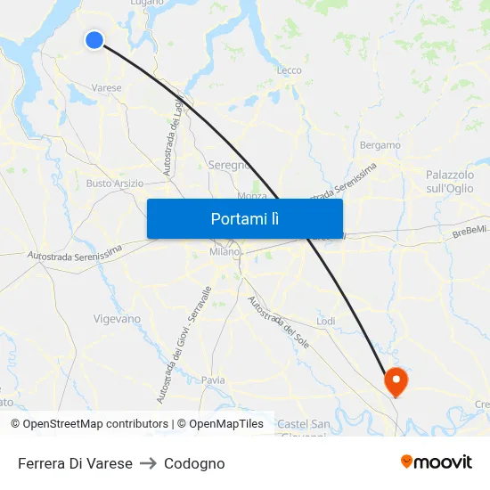 Ferrera Di Varese to Codogno map