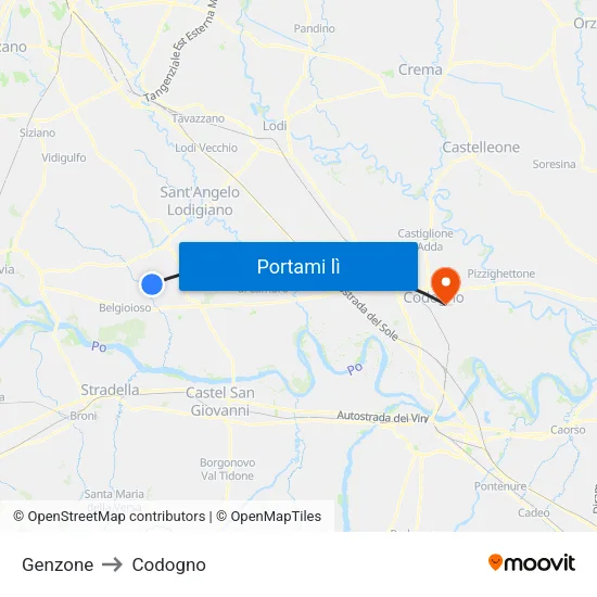 Genzone to Codogno map