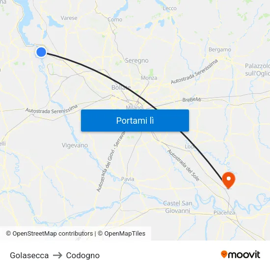 Golasecca to Codogno map