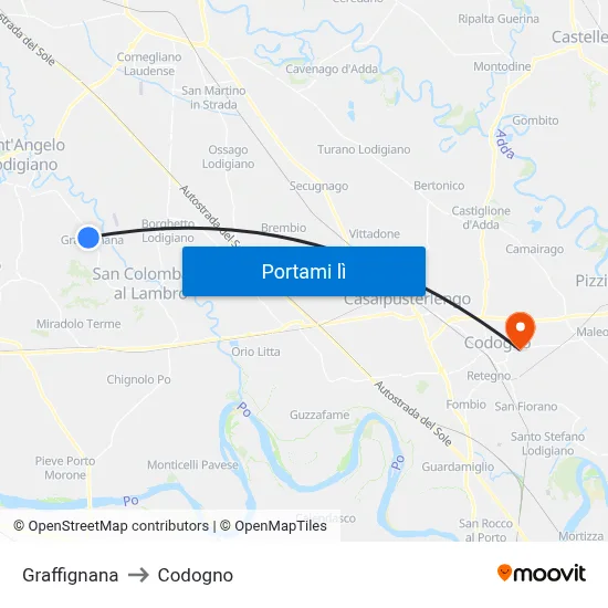 Graffignana to Codogno map