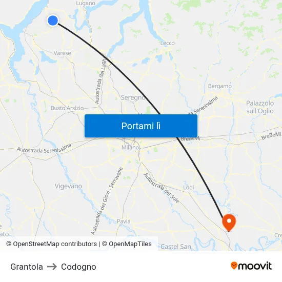 Grantola to Codogno map
