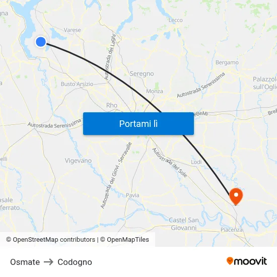 Osmate to Codogno map