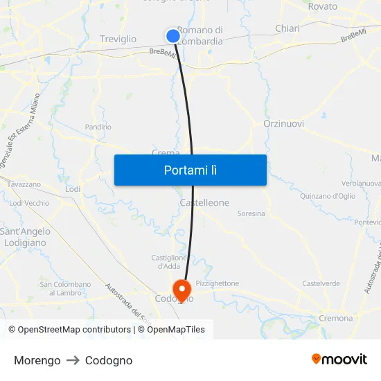 Morengo to Codogno map