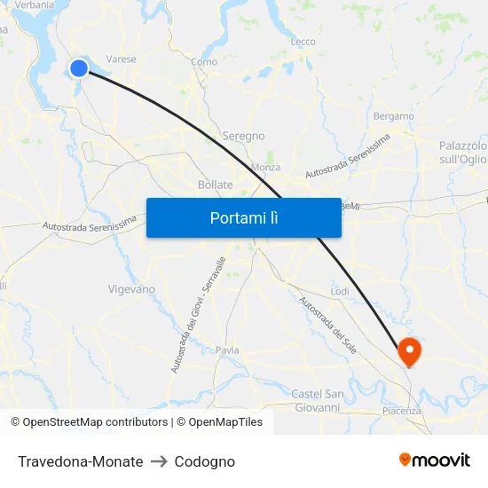 Travedona-Monate to Codogno map