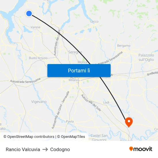Rancio Valcuvia to Codogno map
