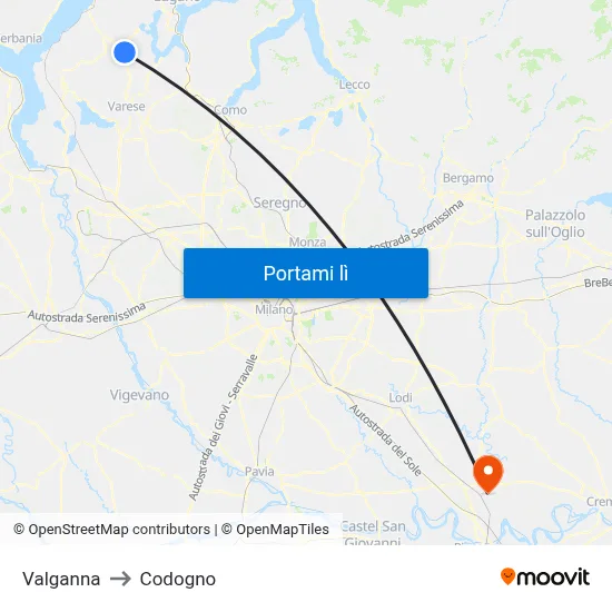 Valganna to Codogno map