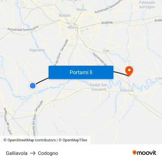 Galliavola to Codogno map