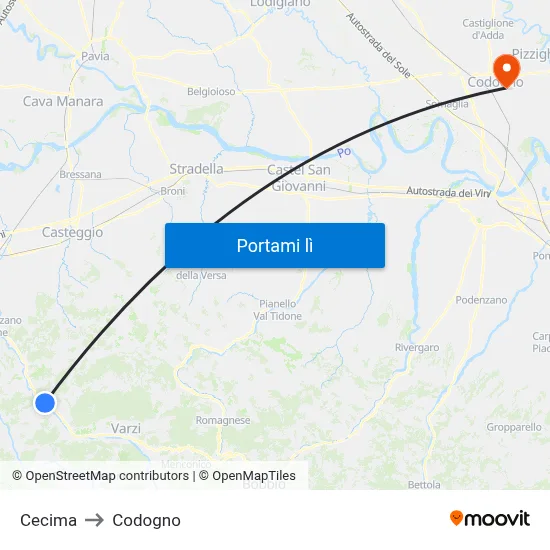 Cecima to Codogno map