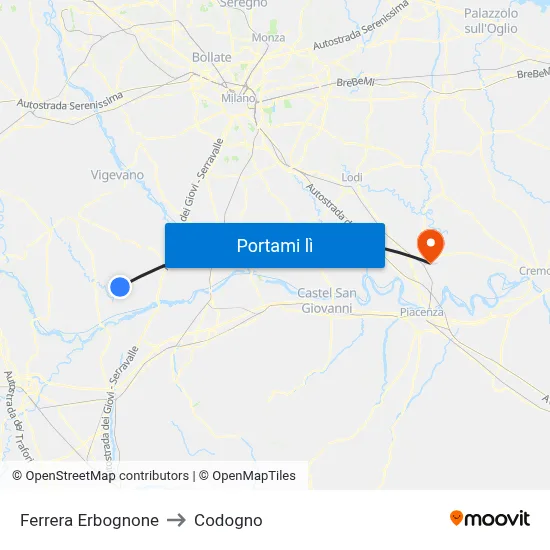 Ferrera Erbognone to Codogno map