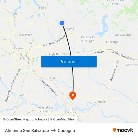 Almenno San Salvatore to Codogno map
