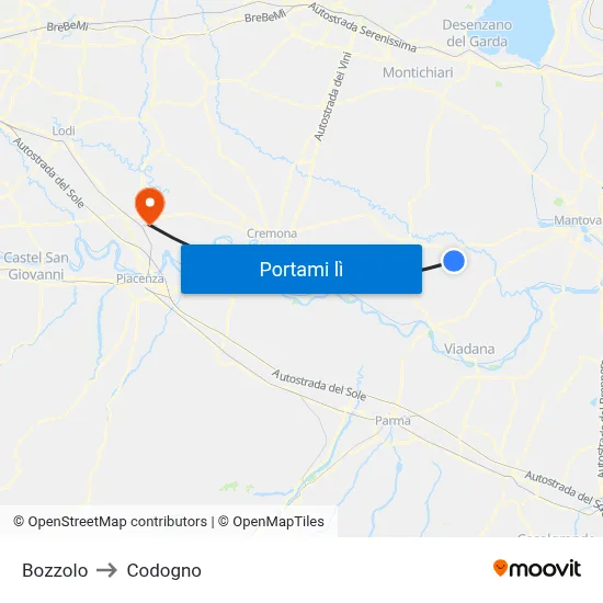 Bozzolo to Codogno map