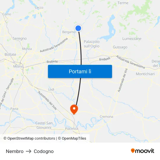 Nembro to Codogno map