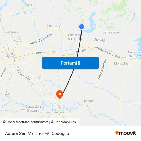 Adrara San Martino to Codogno map