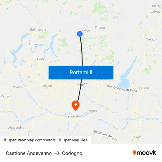 Castione Andevenno to Codogno map