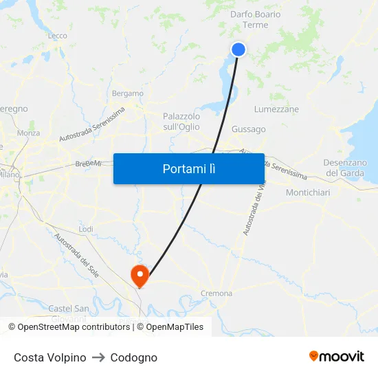 Costa Volpino to Codogno map