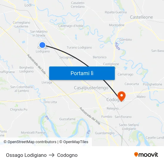 Ossago Lodigiano to Codogno map