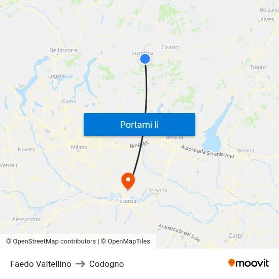 Faedo Valtellino to Codogno map