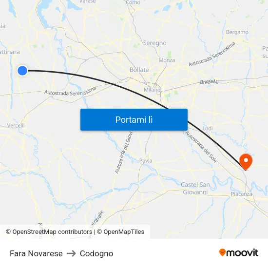 Fara Novarese to Codogno map
