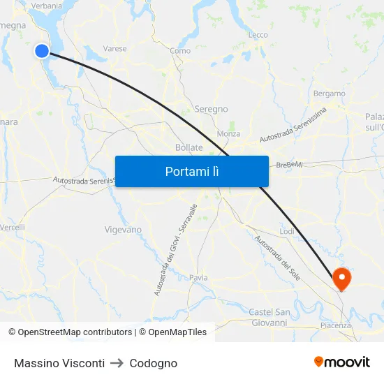 Massino Visconti to Codogno map