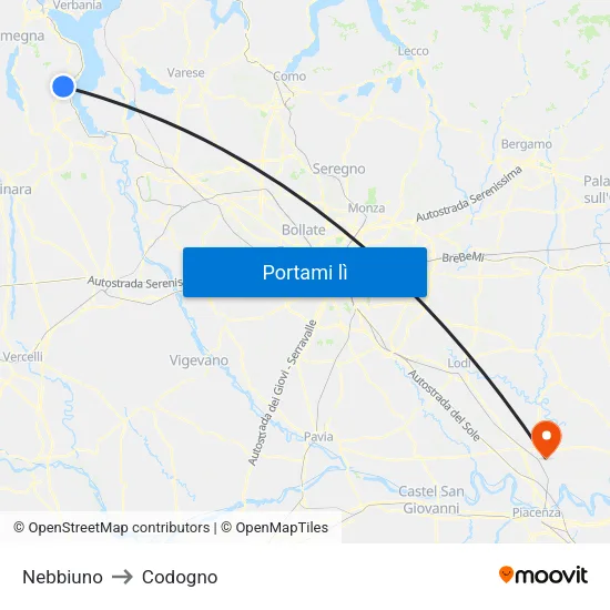 Nebbiuno to Codogno map