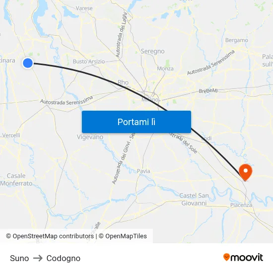 Suno to Codogno map