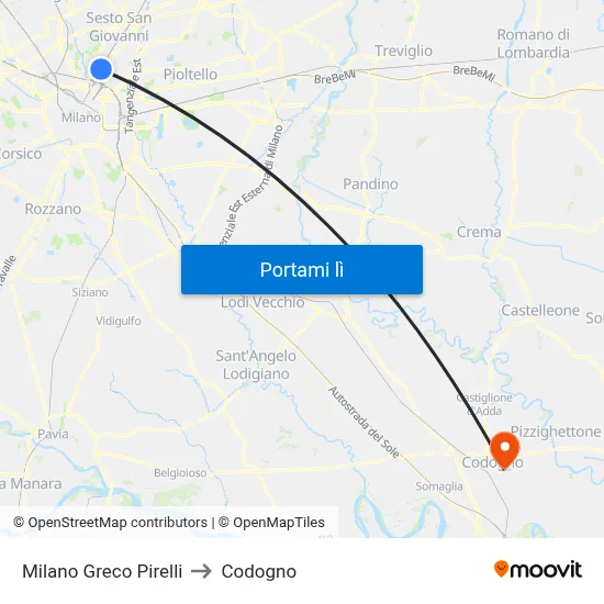 Milano Greco Pirelli to Codogno map