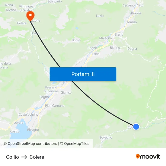 Collio to Colere map