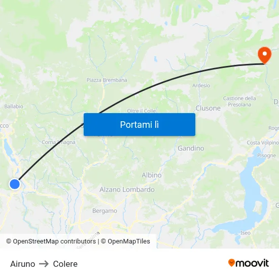 Airuno to Colere map