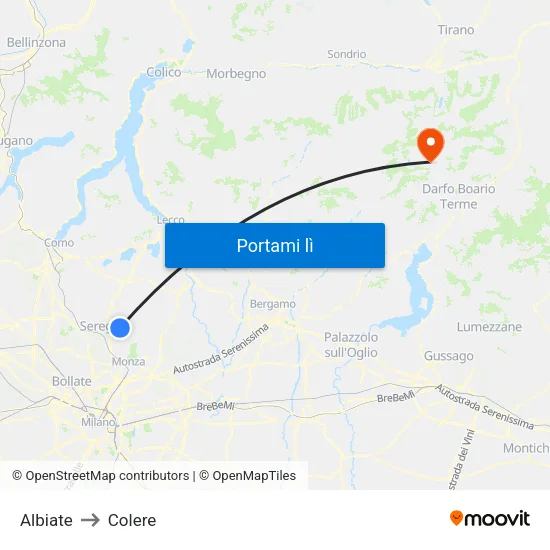 Albiate to Colere map