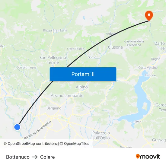 Bottanuco to Colere map
