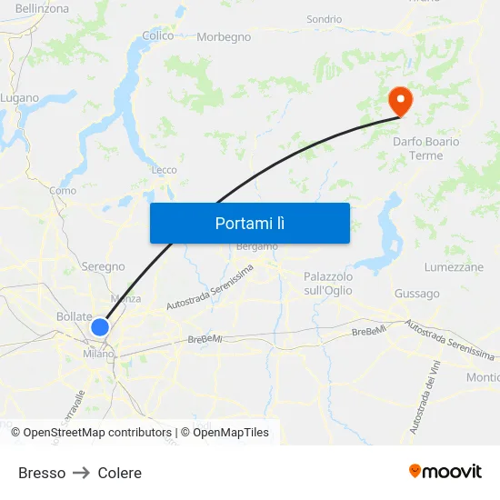 Bresso to Colere map