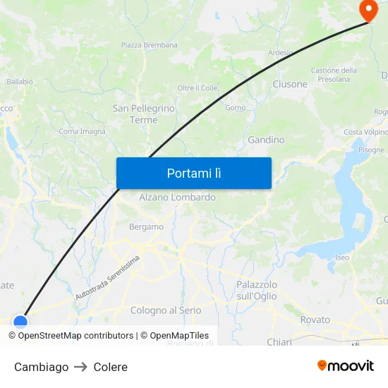 Cambiago to Colere map
