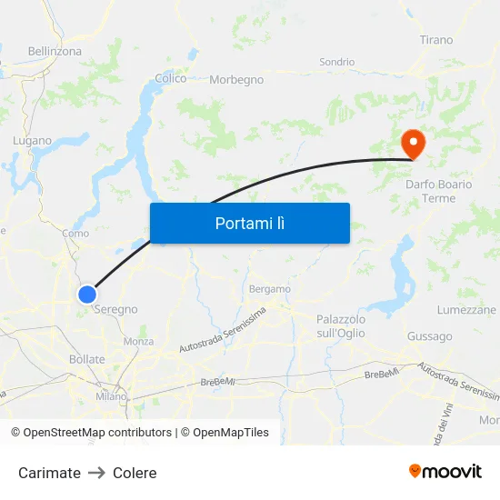 Carimate to Colere map