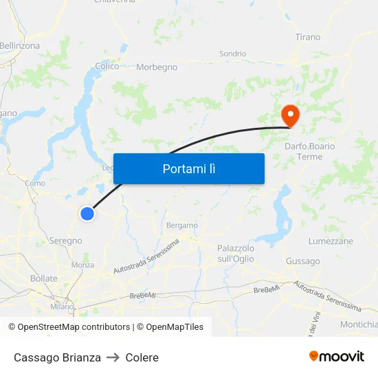 Cassago Brianza to Colere map