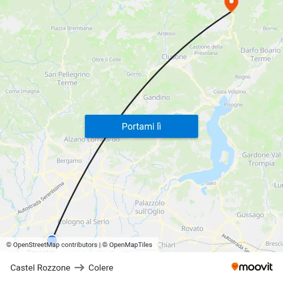 Castel Rozzone to Colere map