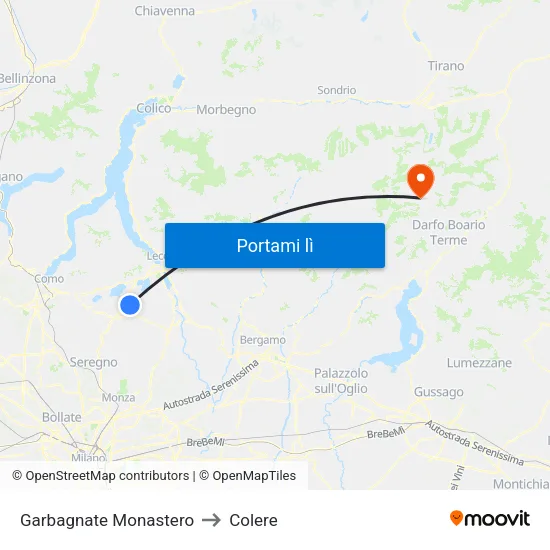 Garbagnate Monastero to Colere map
