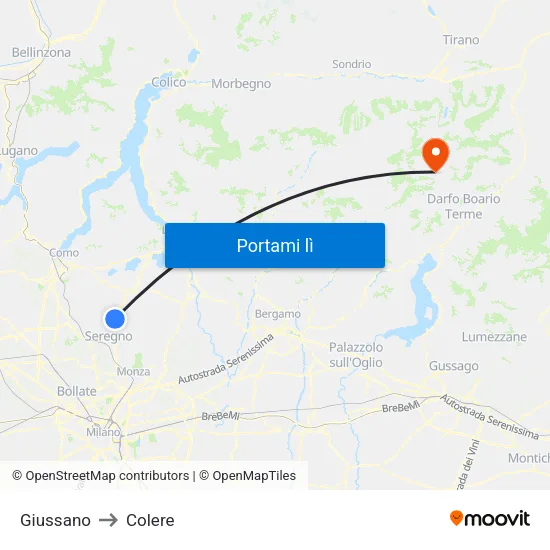 Giussano to Colere map