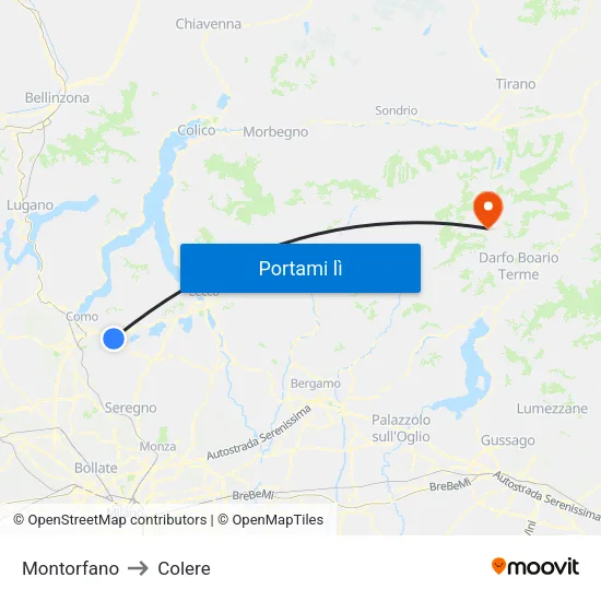 Montorfano to Colere map