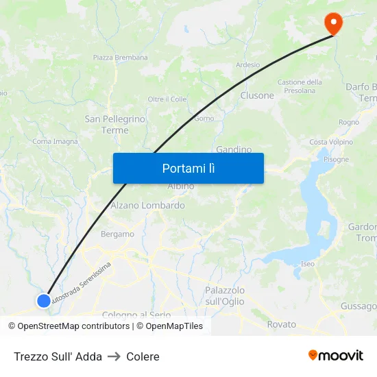 Trezzo Sull' Adda to Colere map