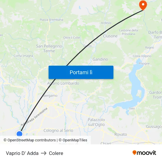 Vaprio D' Adda to Colere map