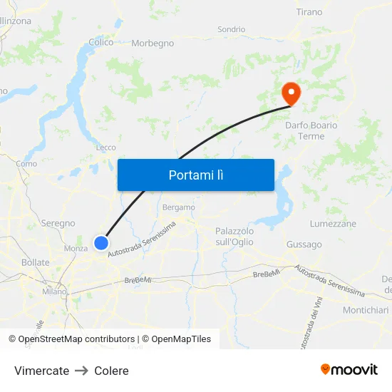 Vimercate to Colere map