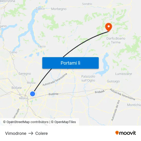 Vimodrone to Colere map