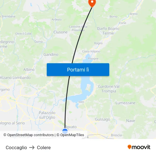 Coccaglio to Colere map