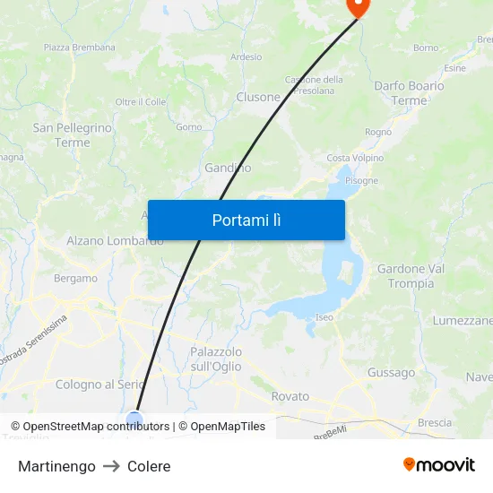 Martinengo to Colere map