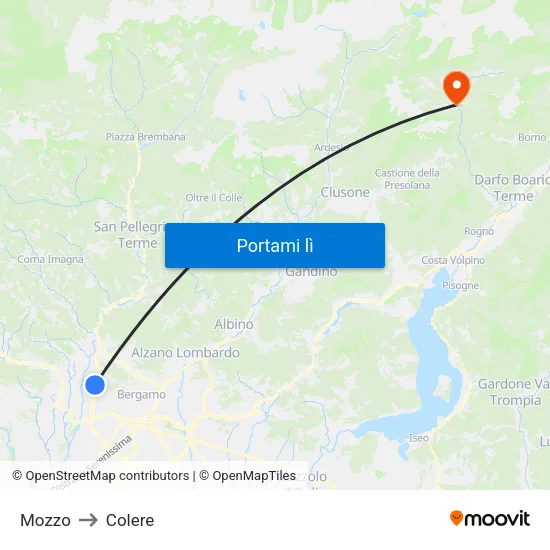 Mozzo to Colere map