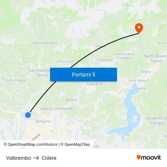 Valbrembo to Colere map