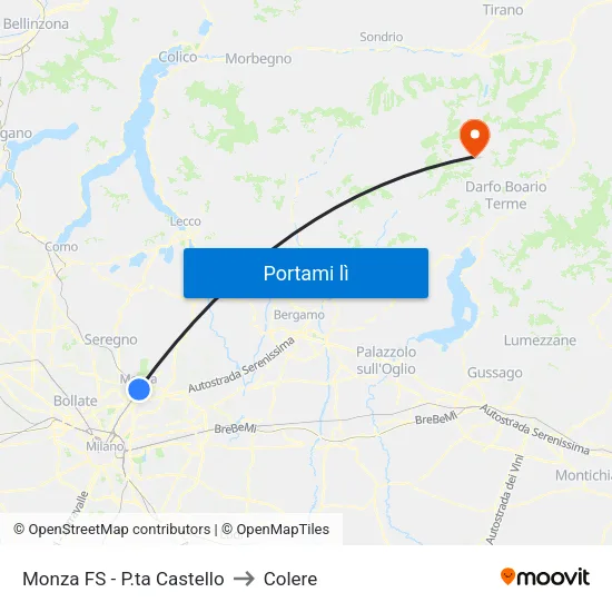 Monza FS - P.ta Castello to Colere map